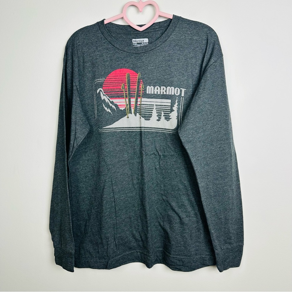 Marmot Dark Gray Long Sleeve Tee with Graphic Size Medium